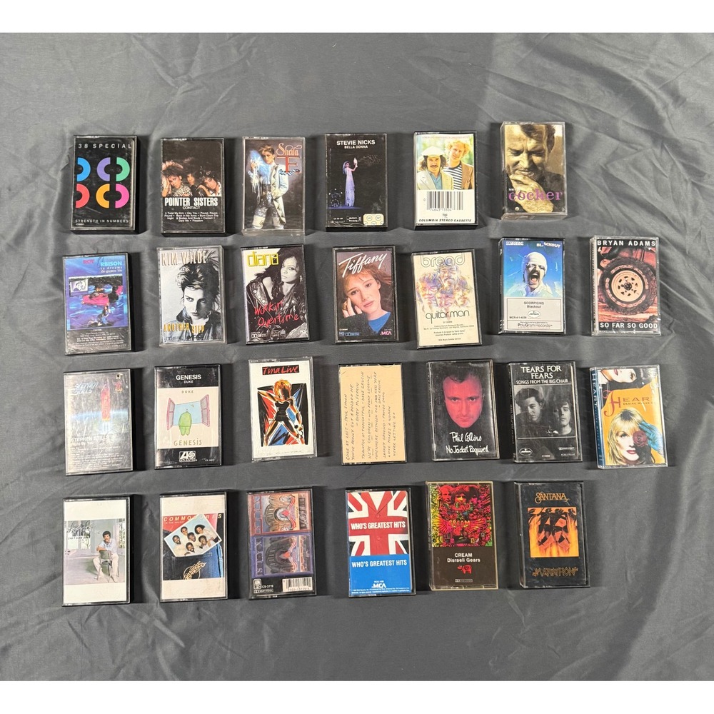 Lot of 26 Vintage Cassette Tapes Rock Pop 80s Cream Santana Genesis Stevie Nicks